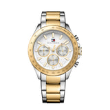 Tommy Hilfiger Reloj Multifuncional de Cuarzo para Hombre - 45,5 mm, Esfera Blanca, Pulsera de Acero Inoxidable Bicolor con Baño de Oro (IP), 3 Sub-Diales, Resistente al Agua 5ATM - 1791226