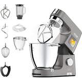 Kenwood Titanium Chef Pattissier - Robot de Cocina (1400 de potencia, bol de 7 litros y batidora de vaso de cristal incluidos, 4 herramientas, pantalla tactil), Color Plata