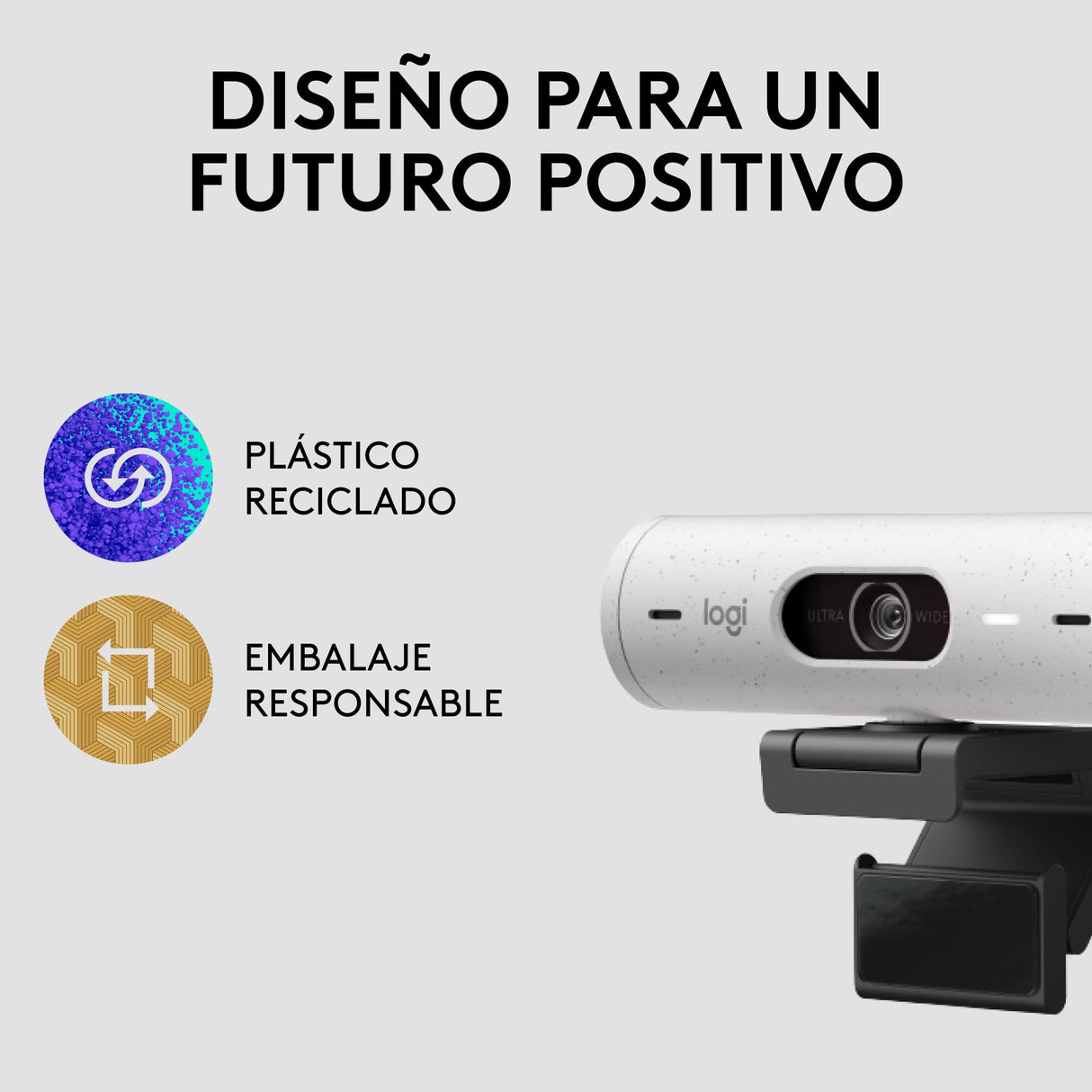 Logitech Brio 500 HD Webcam Ajuste Luz, Modo Visualización, Mics Duales con Reducción Ruido, Cubierta Privacidad Cámara Web, Admite MS Teams, Google Meet, Zoom, Cable USB-C, Webcam Streaming - Blanco