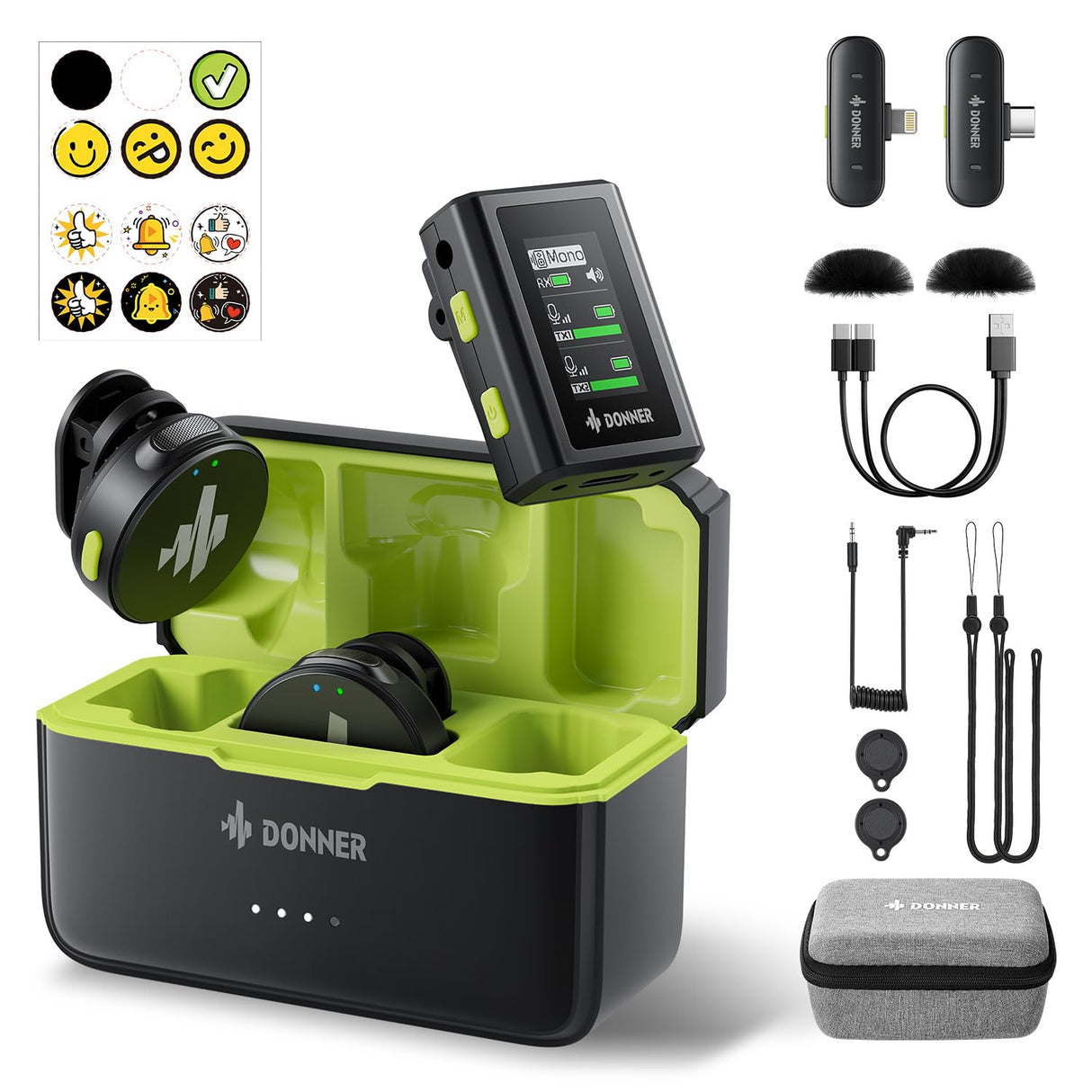 Donner Micrófono Lavalier inalámbrico con Conector Lightning Tipo C de 3,5 mm para cámara iPhone 15 Android, micrófono de Solapa Profesional Plug-Play de Doble Canal con cancelación de Ruido, 305 m,