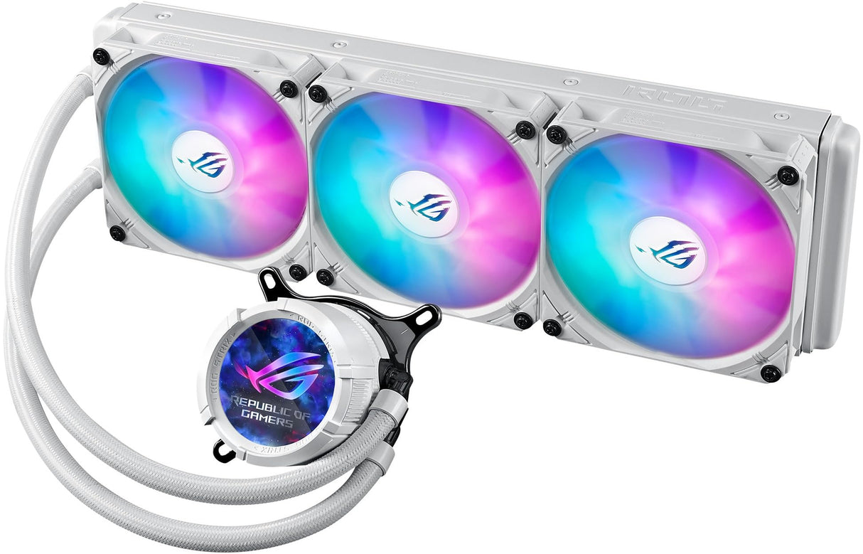 ASUS ROG Strix LC III ARGB LCD White - Refrigeración por agua de CPU líquida todo en uno (pantalla IPS LCD de 2,1 pulgadas, bomba Aseteks Gen7 v2, 3 ventiladores ROG ARGB, 2200 RPM, 3,92 mm H2O, 70,38