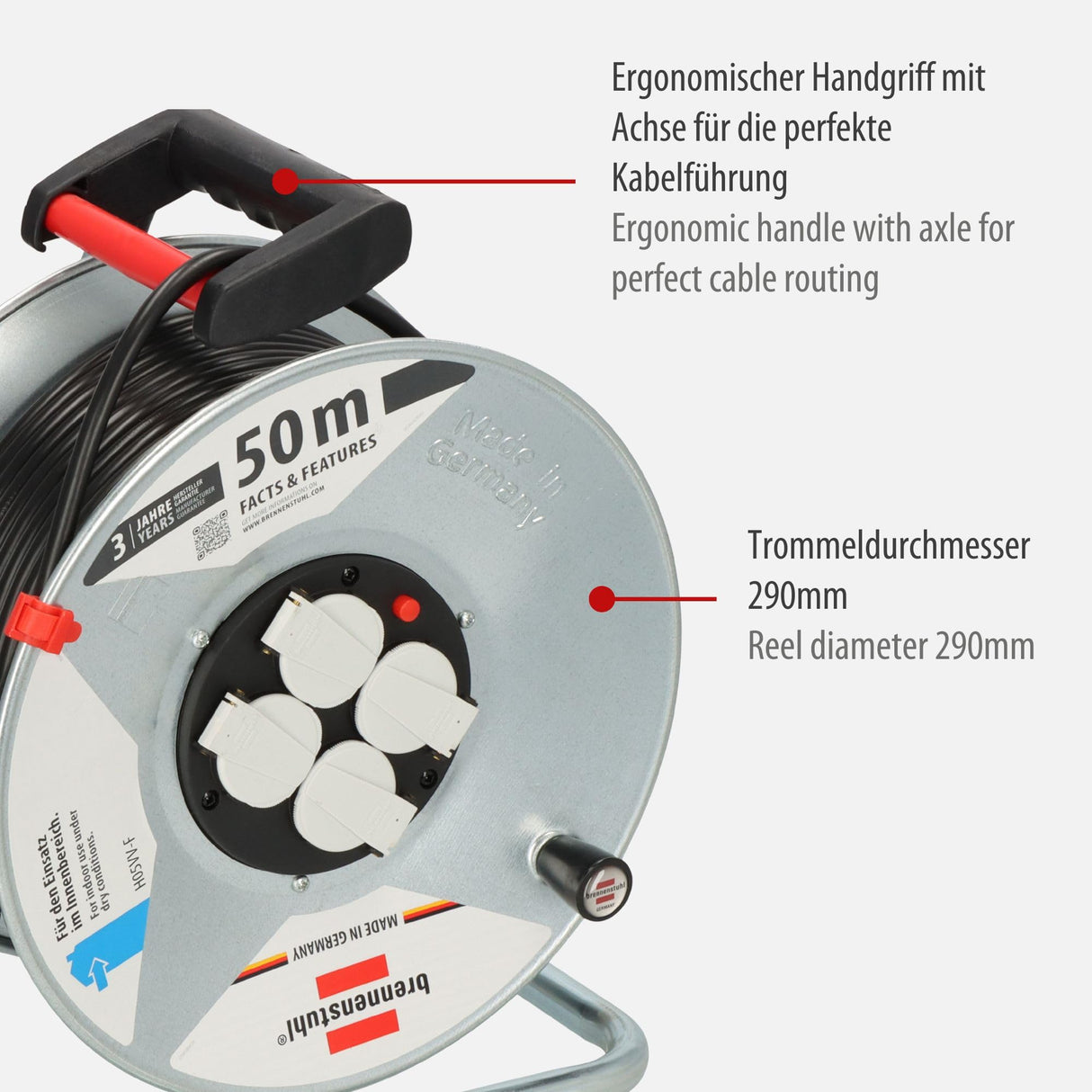 Brennenstuhl 1195066 Garant S 4 Export - Tambor para cable alargador (50 m, H05VV-F 3G1,5)
