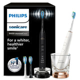 Philips Sonicare DiamondClean 9000 cepillo dental eléctrico, paquete doble, cepillo dental sónico con aplicación, sensor de presión, vaso de carga, negro y oro rosa, modelo HX9914/61
