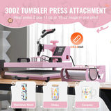 VEVOR 5 en 1 Máquina de Prensado por Calor con Prensa de Vaso de 887ml, 380 x 380 mm, Prensa Térmico con Giro de 360° y Control Digital Preciso para Camisetas, Tazas, Sombreros y Platos, Rosa