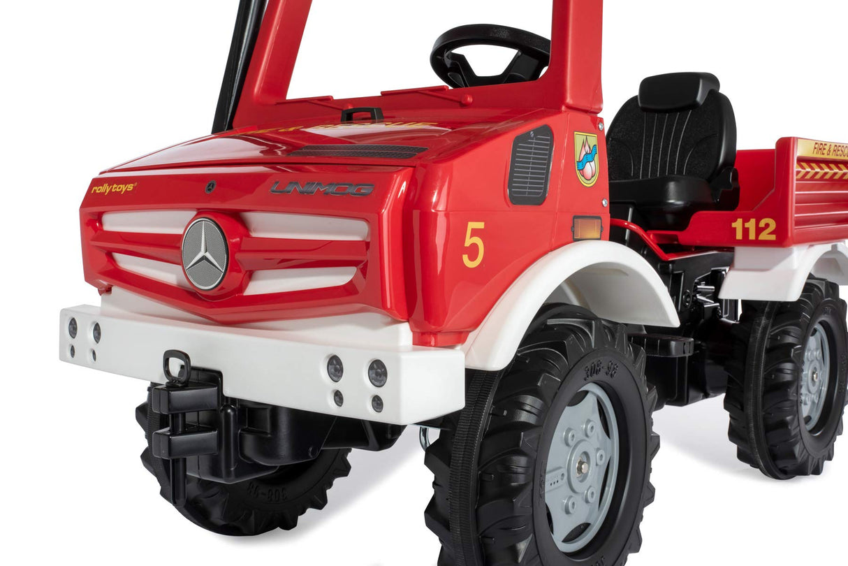 Rolly Toys 038220 RollyUnimog Feuerwehr Edition 2020 (Kinderunimog, Pedfahrzeug) - Incluye RollyFlashlight, Asiento Ajustable, neumáticos silenciosos