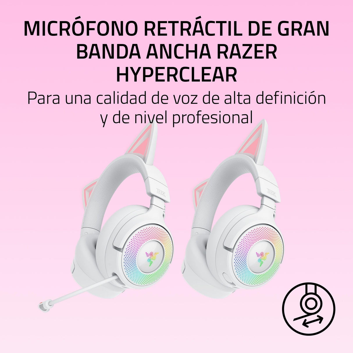 Razer Kraken Kitty V3 Pro - Auriculares inalámbricos RGB Kitty para Juegos - Orejas de Gato reactivas para Streaming - Diafragma 40mm - Hyperspeed Wireless y Bluetooth - THX Spatial Audio | Blanco