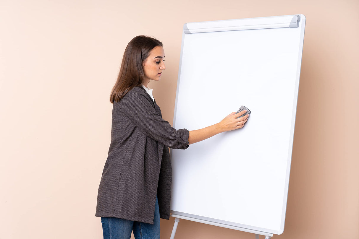 Bi-Office Pizarra Blanca con caballete de trípode basic, pizarra euro 70 x 100 cm, rotafolios con Marco Gris, con bandeja y clip ajustable para bloques