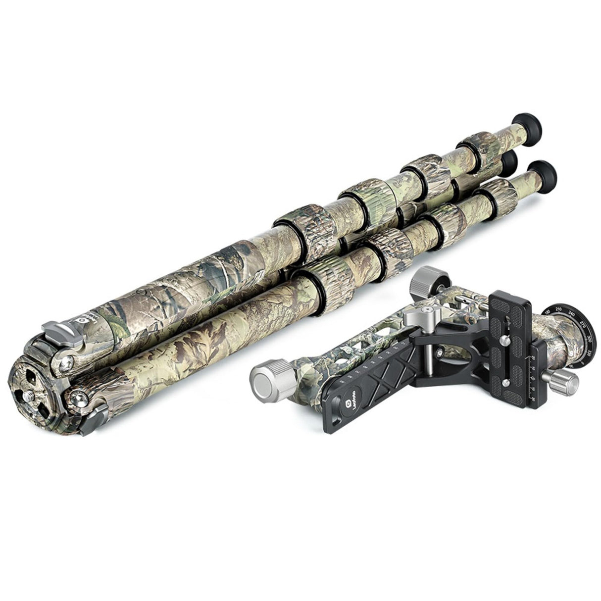 Leofoto - Ranger - Trípode de Carbono con Cabezal oscilante - Ideal para fotografía Deportiva, Naturaleza y Vida Silvestre - LS-365C+PG-1 - Camuflaje Completo