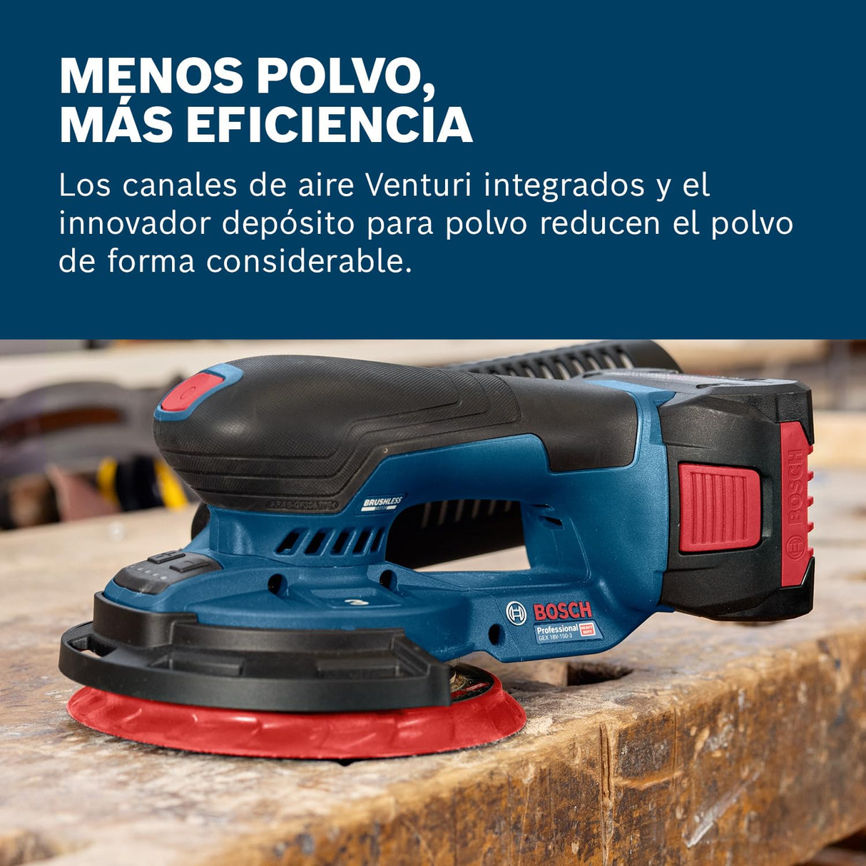 Bosch Professional 18V System lijadora a batería GEX 18V1503 (incl. 1 papel de lija, 1 caja de polvo, 1 anillo de protección, LBOXX 162)