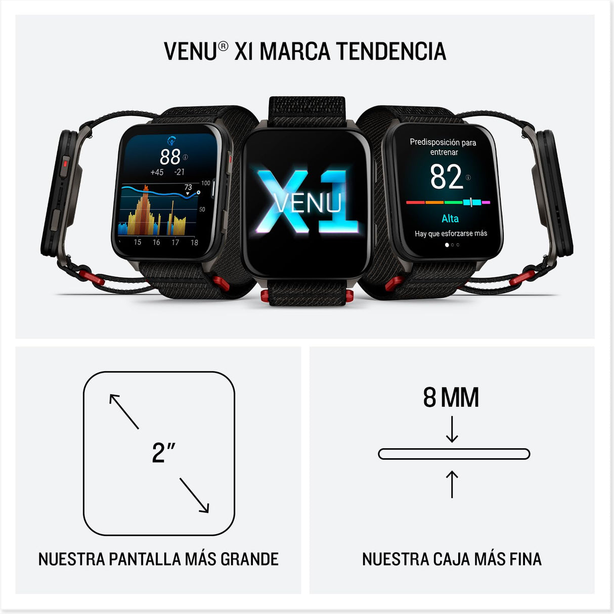 Garmin Venu X1, Smartwatch Premium con GPS, Pantalla AMOLED de 2'', Funciones de Salud y Bienestar 24/7, Altavoz y Micrófono Integrados, Mapas, Linterna LED, hasta 8 días de autonomía, Negro