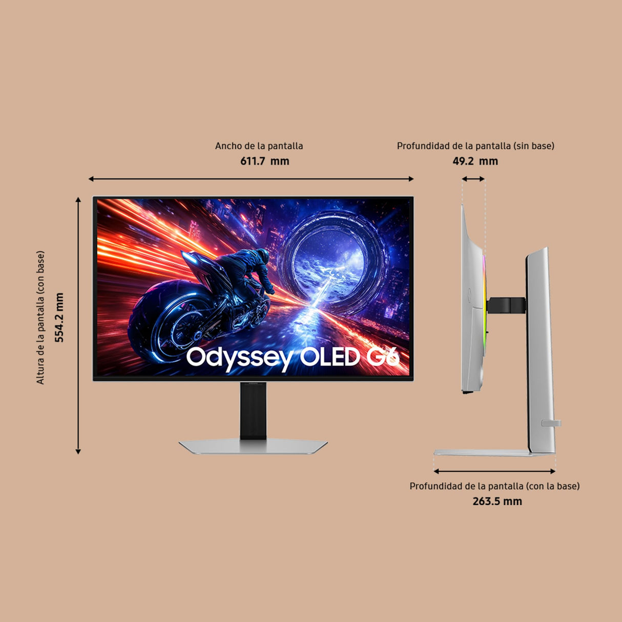 SAMSUNG LS27FG604SUXEN - Monitor Gaming 27'' QD-OLED En QHD, 2560x1440, 16:9, 1,000,000:1, 500Hz, 0.03MS (GTG), VESA DisplayHDR True Black 500, Negro
