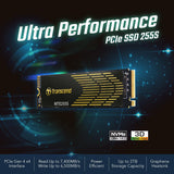 Transcend 1TB M.2 2280 SSD con disipador de Calor, hasta 7,400MB/s para PS5, computadoras de Escritorio, laptops, PCIe 4.0 NVMe Gen4x4 Internal SSD, 3D TLC NAND -TS1TMTE255S