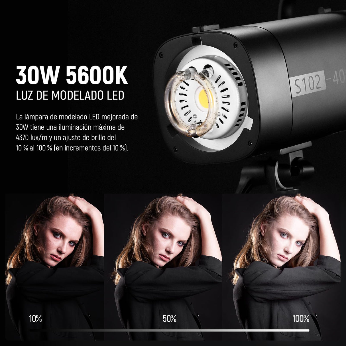 NEEWER S102-400W Pro Fash Luz Strobe con Disparador 2,4G, 400Ws GN62 5600K con 30W Lámpara de Modelar LED Reflector Montaje Bowens Modo S1/S2 Ventilador para Fotografía Productos,Compatible con QPRO