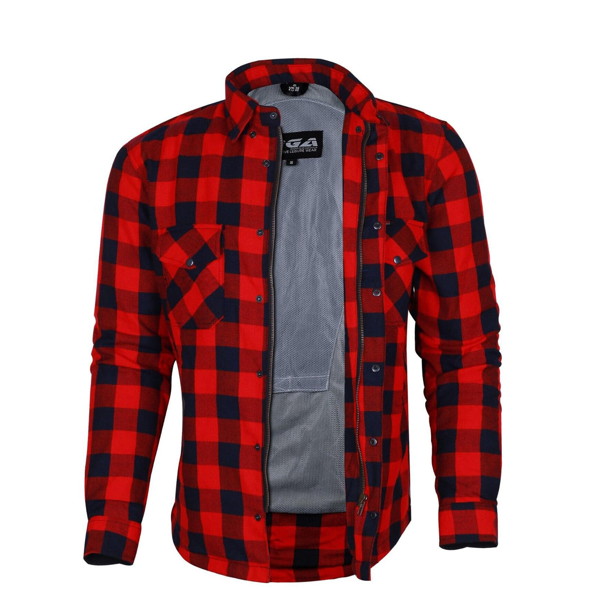 Bikers Gear Australia - Camisa protectora de franela para motocicleta con forro de aramida multicolor Rojo/Negro large