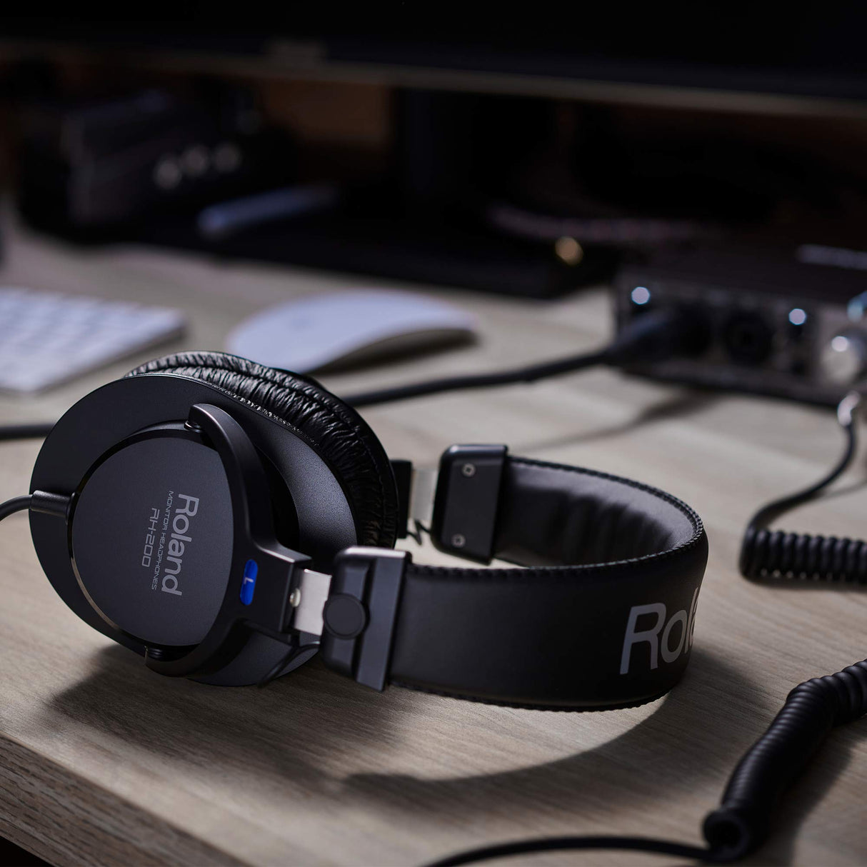 Roland Auriculares de monitorización estéreo con Cable en Espiral y Color Negro RH-200 — Auriculares de monitorización estéreo Transparentes, precisos y cómodos Studio