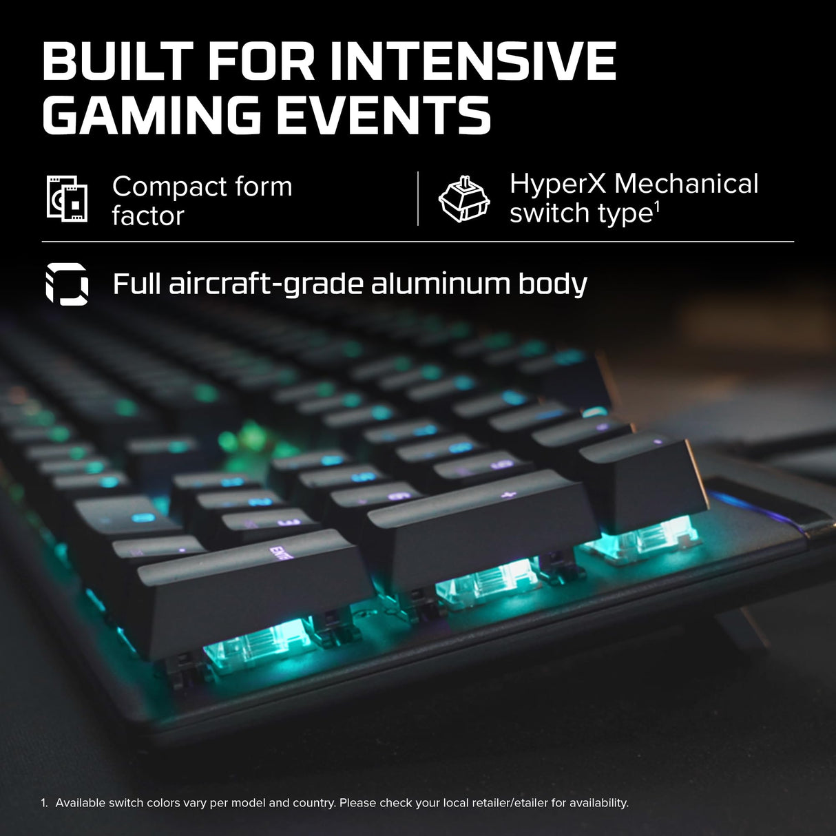 HyperX Alloy Origins – Teclado mecánico para juegos RGB, HyperX Aqua, (QWERTY – US Layout)