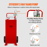 VEVOR Tanque de combustible 30 galones con 2 ruedas bomba de transferencia manual contenedor de combustible diesel de gasolina para automóviles, cortadoras de césped, vehículos, barcos, rojo