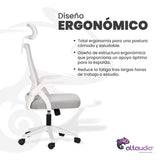 Altaudia Silla de Escritorio y Oficina de Trabajo - Ergonómica Ajustable y Reclinable - Reposabrazos móviles, Cabezal, Reposacabezas, Función de Inclinación, Silla Giratoria, Soporte Lumbar, Blanco