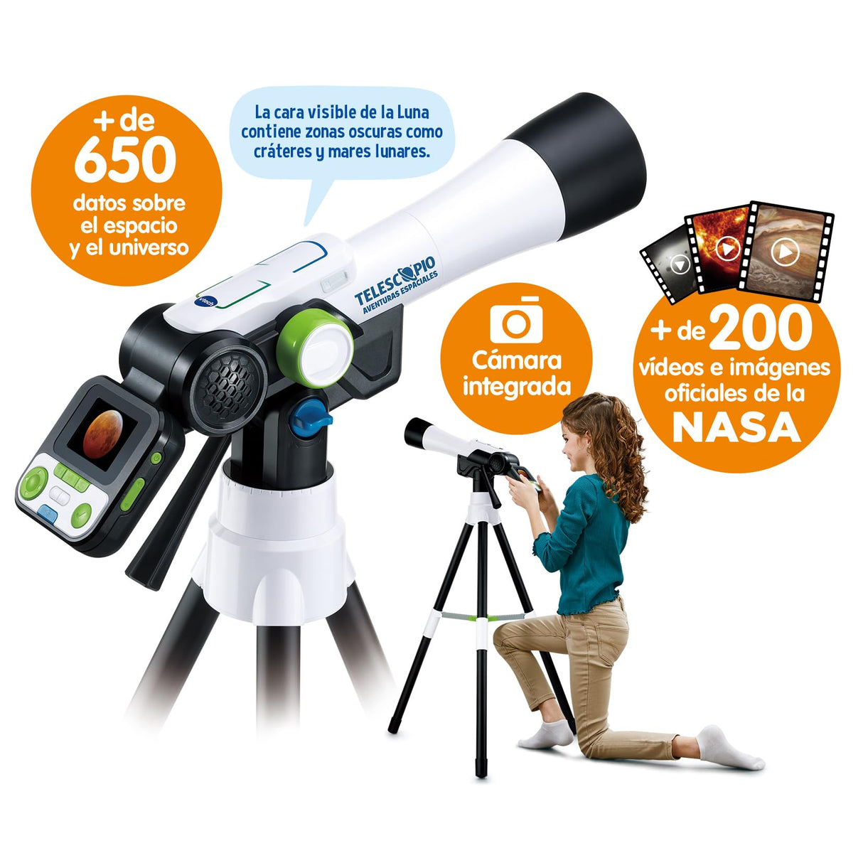 VTech - Telescopio Multimedia Aventuras espaciales, Telescopio Interactivo con Pantalla a Color, +200 Fotos y vídeos de la NASA, Juguete científico niños +7 años, Contenido en Español