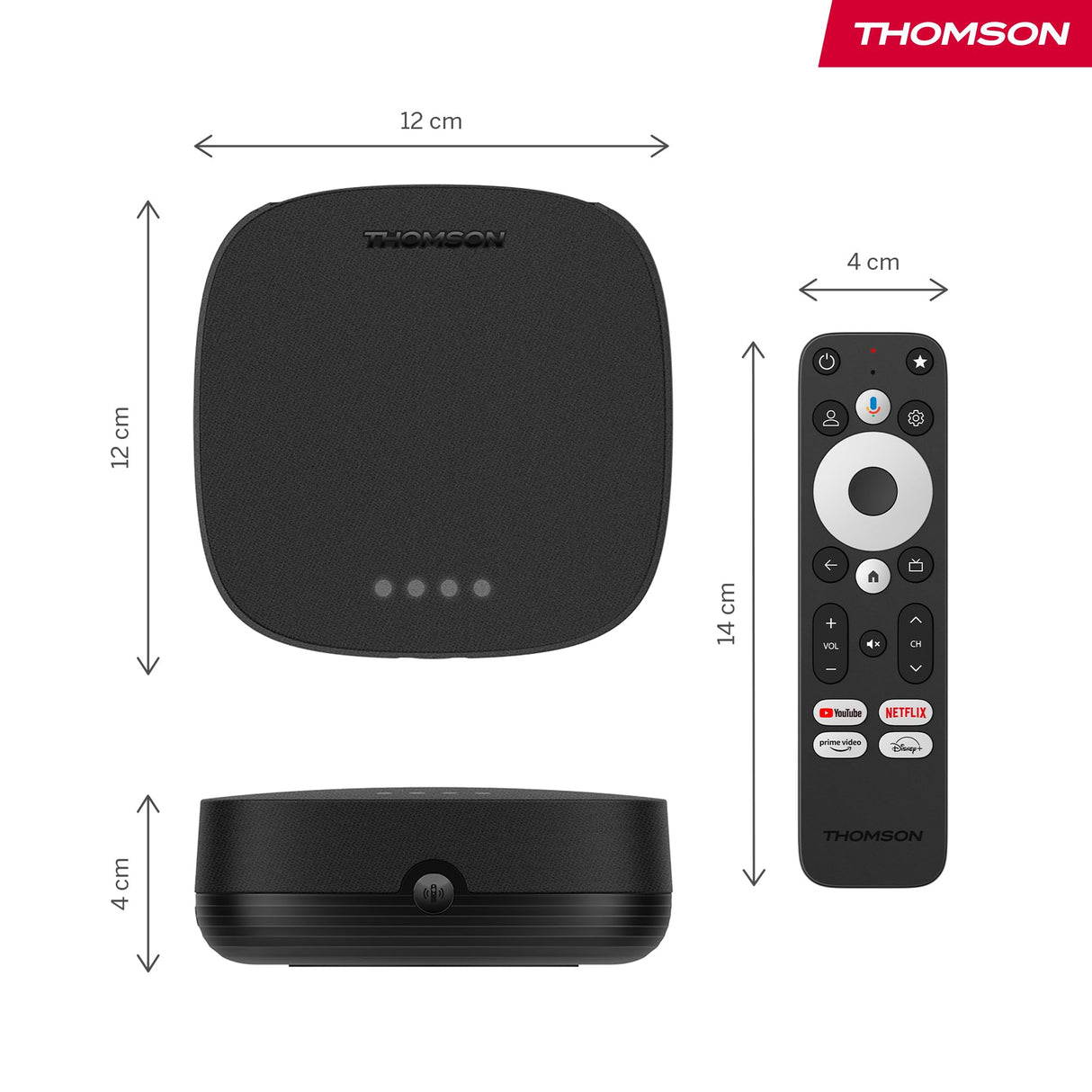 THOMSON Google TV Streaming Box Plus 270, 4K UHD, Altavoz Integrado para Control por Voz, Netflix, Disney +, Streaming a través de WiFi, Google Cast, 32GB de Memoria