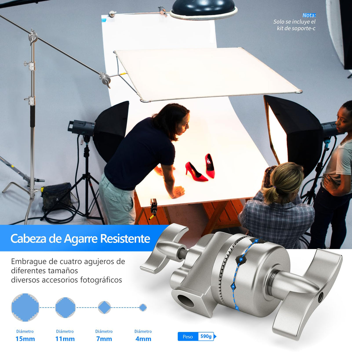 NEEWER Pro 100 % Acero Inoxidable Heavy Duty C Stand con Brazo Articulado Altura Máxima de 320 cm Soporte de Luz para Fotografía con Brazo de Sujeción de 4,2 pies/128 cm, 2 Cabezales de Agarre