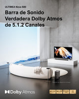 Barra de Sonido Dolby Digital 5.1.2, Barra de Sonido TV con Potente Subwoofer Inalámbrico de 8 Pulgadas, Sound Blaster con 2 Altavoces Verticales, Surround Soundbar para 4K HDR, Bluetooth, Nova S80