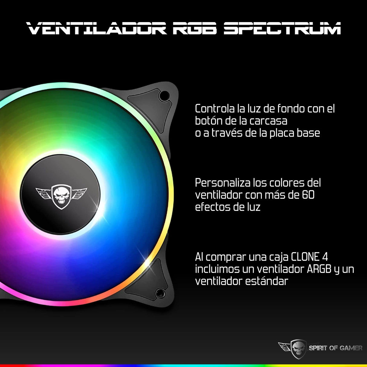 SPIRIT OF GAMER - Clone 4 - Caja PC Gaming RGB con Pared Transparente De Vidrio Templado - CREA Tu Propia Torre PC Gamer - Torre Compatible con ATX/MATX/ITX - 2 Ventiladores de 120 mm incluidos