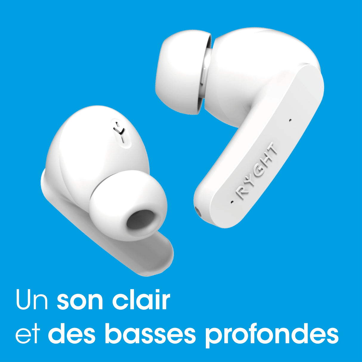 RYGHT - Pulse ANC - Auriculares Bluetooth inalámbricos con tecnología de reducción de Ruido (Active Noise Canceling) - Autonomía 6H + 30H de Carga en la Caja - Blanco