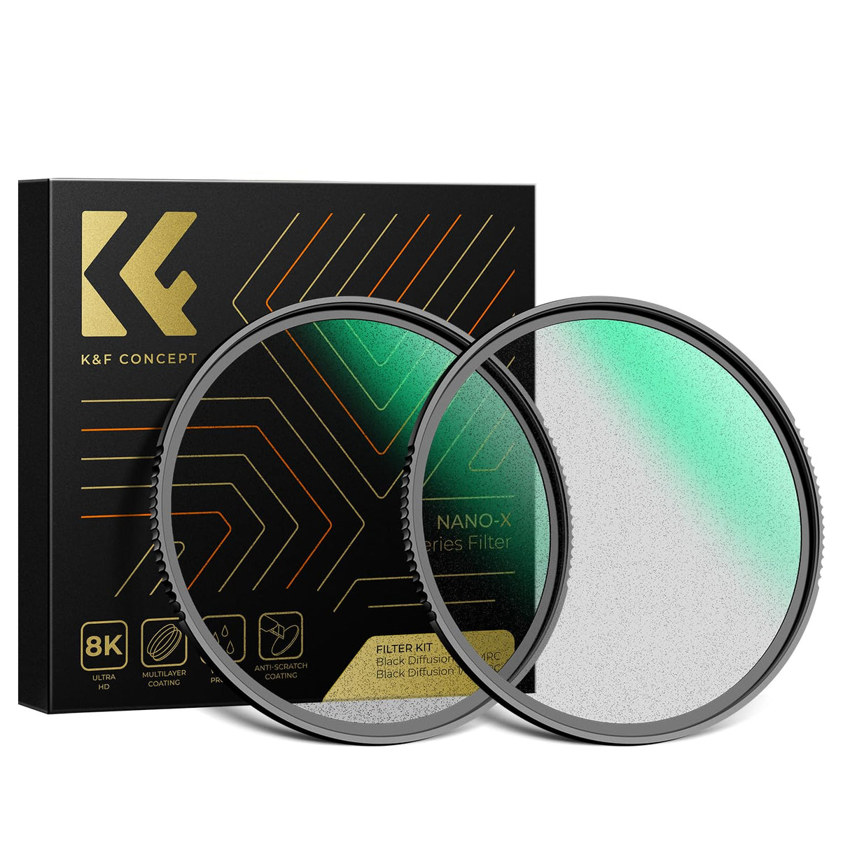 K&F CONCEPT Nano-Xcel 2 Pack 49MM Filtros Black-Mist 1/8+ Filtro Difusión 1/4 con 28 Capas de Revestimiento Nano de Vidrio Óptico para Suavizador de Retrato Imagen y Vídeo