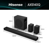 Hisense AX5140Q - Barra de Sonido 5.1.4, 600W, 13 Altavoces, Subwoofer y Altavoces Traseros Inalámbricos, Dolby Atmos, DTS:X, Ecualizador IA, Calibración Automática, Hi-Concerto, EzPlay 3.0
