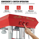 VEVOR Máquina para Hacer Palomitas de Maíz con Carrito, 850 W, Hervidor de 8 oz Que Prepara 48 Tazas por Tanda, con Vidrio Templado, Incluye 4 Palas, Estilo Cine, Color Rojo, 610 x 410 x 1395 mm