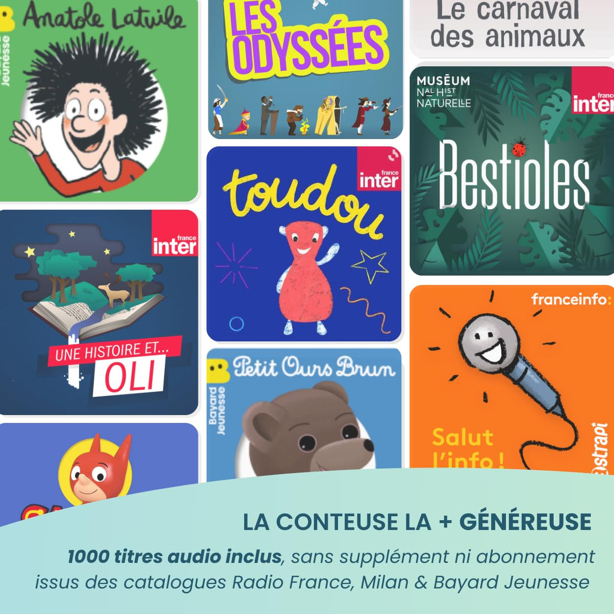 MERLIN - Caja de Historias con 1000 títulos incluidos - Contenido Bayard Milan & Radio France - 3-12 años - Verde Almendra - Versión 2
