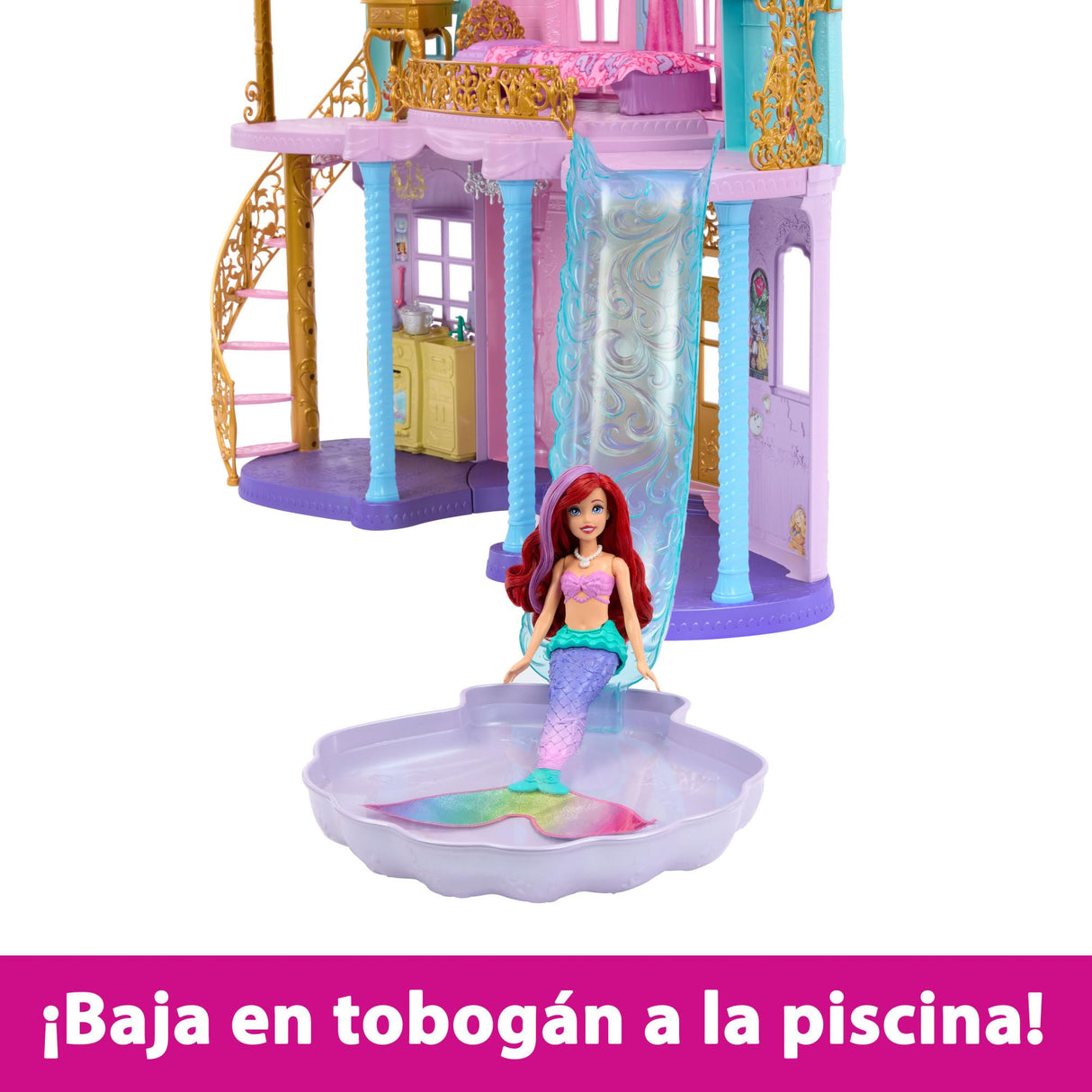 Mattel Disney Princess Castillo aventuras reales Casa de muñecas para princesas con dos pisos, muebles y accesorios, con luces y sonidos, juguete +3 años (HLW29)