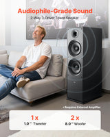 VEVOR Altavoz de Suelo de 2 Vías, con Tweeter de 2,54 cm y Dos Woofers de 20,32 cm, Potencia Máxima de 600 W, Respuesta de Frecuencia de 50 Hz a 20 kHz, Carcasa de MDF, para Audio Doméstico