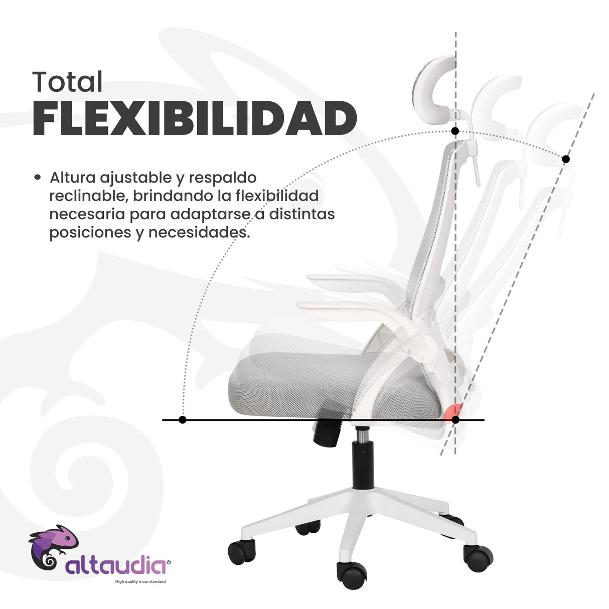 Altaudia Silla de Escritorio y Oficina de Trabajo - Ergonómica Ajustable y Reclinable - Reposabrazos móviles, Cabezal, Reposacabezas, Función de Inclinación, Silla Giratoria, Soporte Lumbar, Blanco