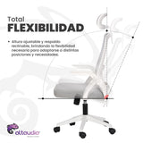 Altaudia Silla de Escritorio y Oficina de Trabajo - Ergonómica Ajustable y Reclinable - Reposabrazos móviles, Cabezal, Reposacabezas, Función de Inclinación, Silla Giratoria, Soporte Lumbar, Blanco