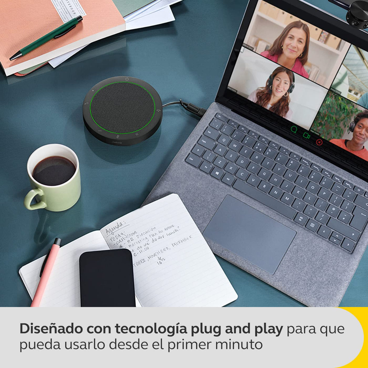 Jabra Speak2 40 Altavoz Portátil, 4 Micrófonos, Cancelación de Ruido, 50 mm de Alto Alcance, Audio de Banda Ancha y Conexiones USB-A y USB-C, Certificado para Zoom y Google Meet, Gris Oscuro