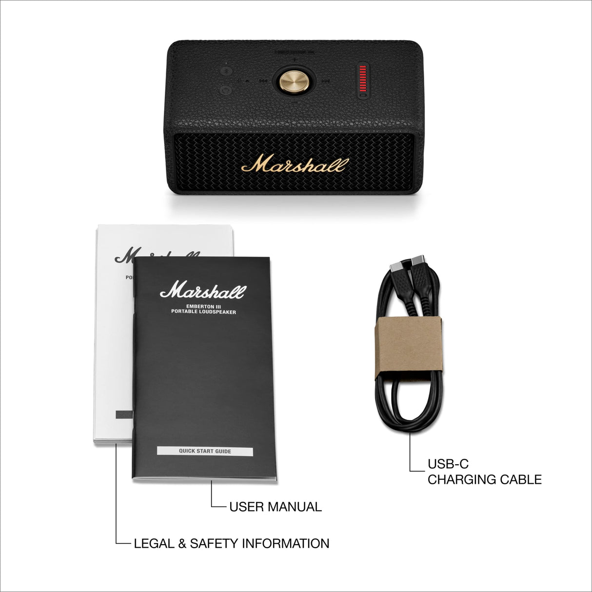 Marshall Emberton III Altavoces Bluetooth portátiles, inalámbricos, Emparejables, IP67 Resistentes al Polvo y al Agua, más de 32 Horas de Tiempo de reproducción - Negro y latón