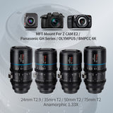 SIRUI Mars Juego de Cine Cinema Objetivo Lens Lenses Lente Anamorphic 1.33x T2 a T2.9, Kit de Lentes MFT (Lentes Anamorphic M4/3 de 24 mm, 35 mm, 50 mm, 75 mm)