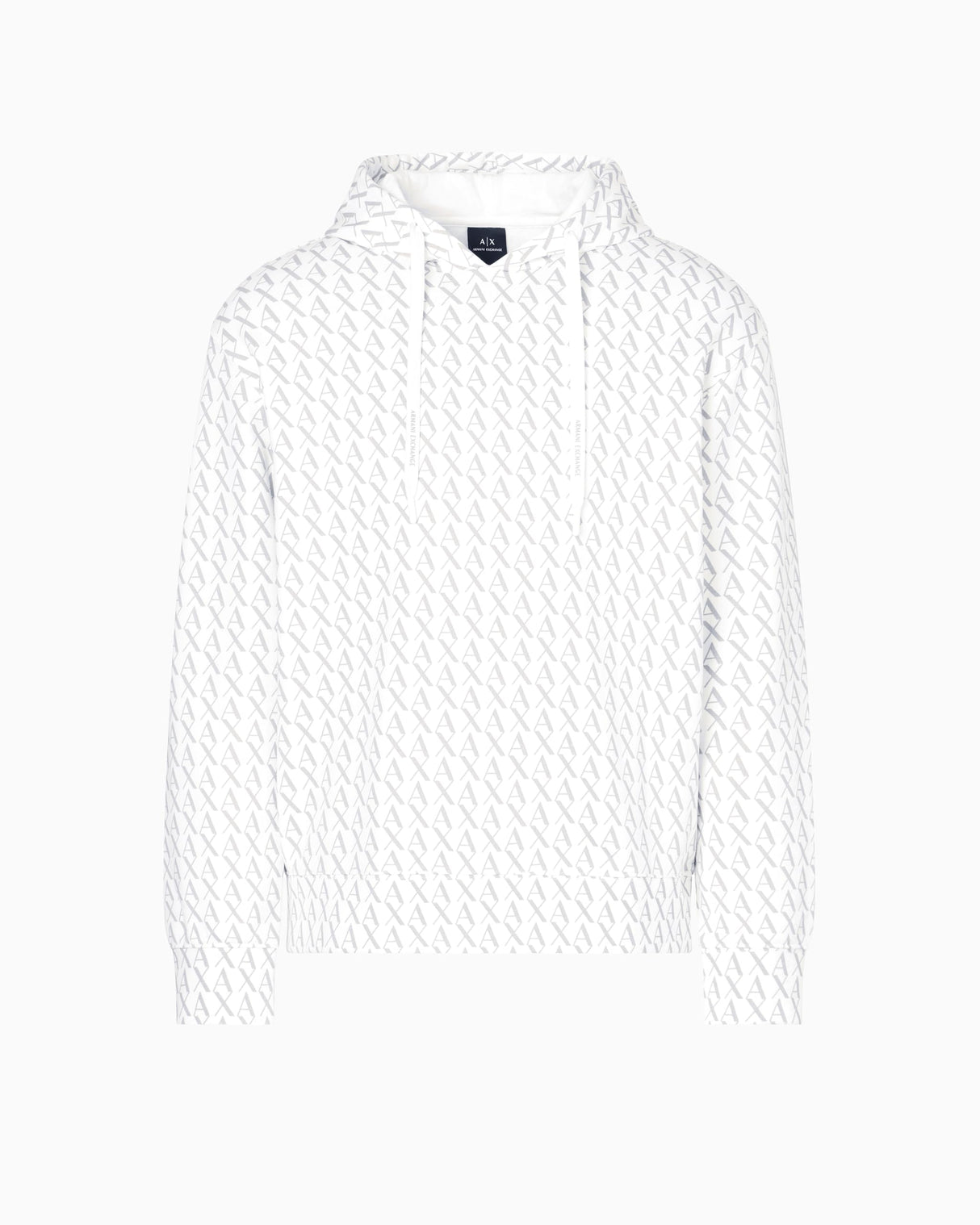 Armani Exchange Essential, All Over Logo Sudadera con Capucha, Off White/Ash Allover, L para Hombre