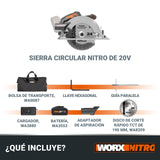 WORX Sierra circular Brushless 20V | PowerShare | WX520 | Incluye 1 batería 2Ah y cargador | Motor sin escobillas, corte a bisel, base de aluminio, empuñadura ergonómica