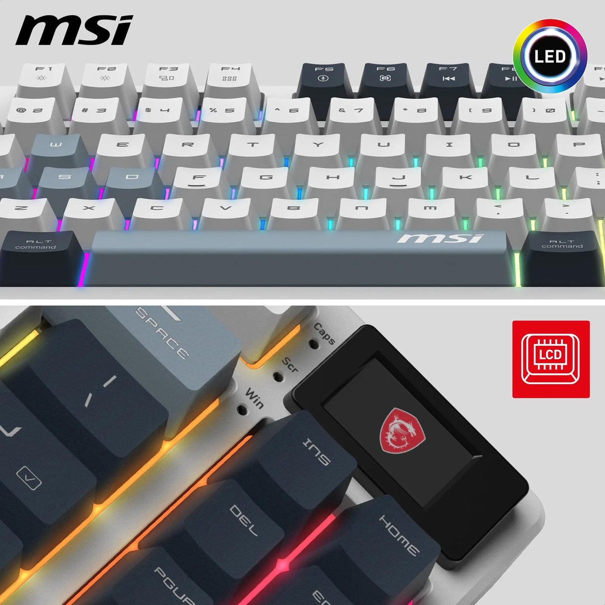 MSI Forge GK600 TKL Wireless Sky FR - Teclado AZERTY mecánico con interruptores lineales - Teclas PBT Impresas por sublimación, Base Antideslizante, LED RGB, USB 2.0, Bluetooth, 2.4 GHz - Tenkeyless