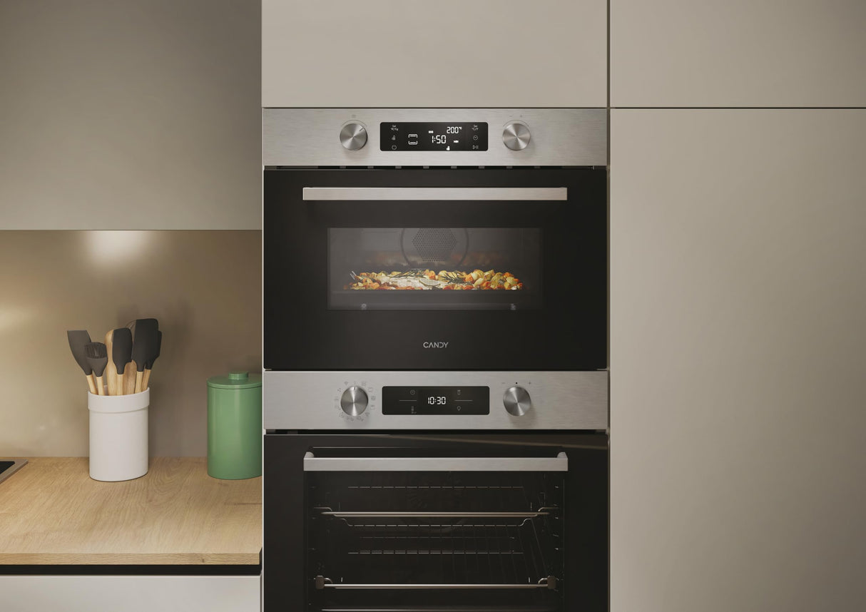 Candy Wave 800 CA4MWNBB6N, Microondas con Grill, 44L, 900W-1750W, 5 Niveles de Potencia, Mando Giratorio, 13 Automenús, Bloqueo Infantil, Parrilla Grill, Descongelación, Señal de Fin de Cocción, Inox