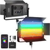 NEEWER 105W RGB LED Panel Luz Video Kit con Puertas Granero, 1200 LED 31500Lux@0,5m 2500K-10000K CRI96+/TLCI97+ Regulable, App/2,4G/Panel/Control DMX, Iluminación Grabación Fotografía Estudio, AP100C