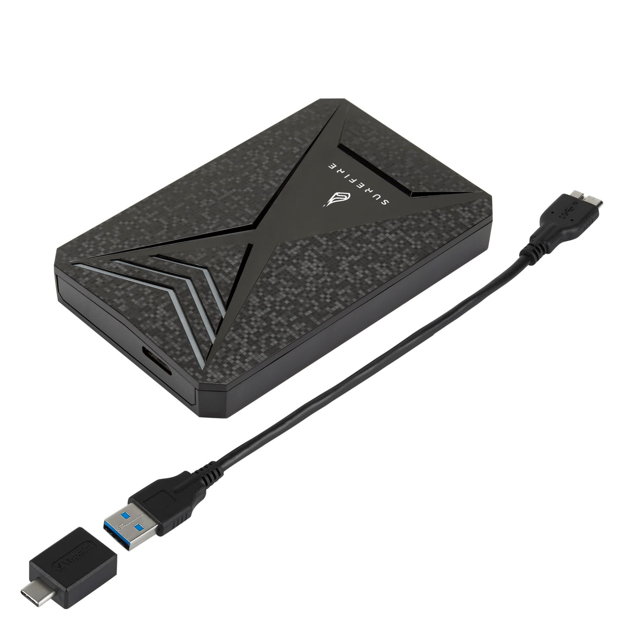 Surefire Hard Drive 2.5 Gaming I 2 TB I Negro I Disco Duro Externo I Adaptador USB-C I Windows & MacOSx I iluminación LED RGB I hasta 140MB/s I PC & Playstation & Xbox I Powered by Verbatim