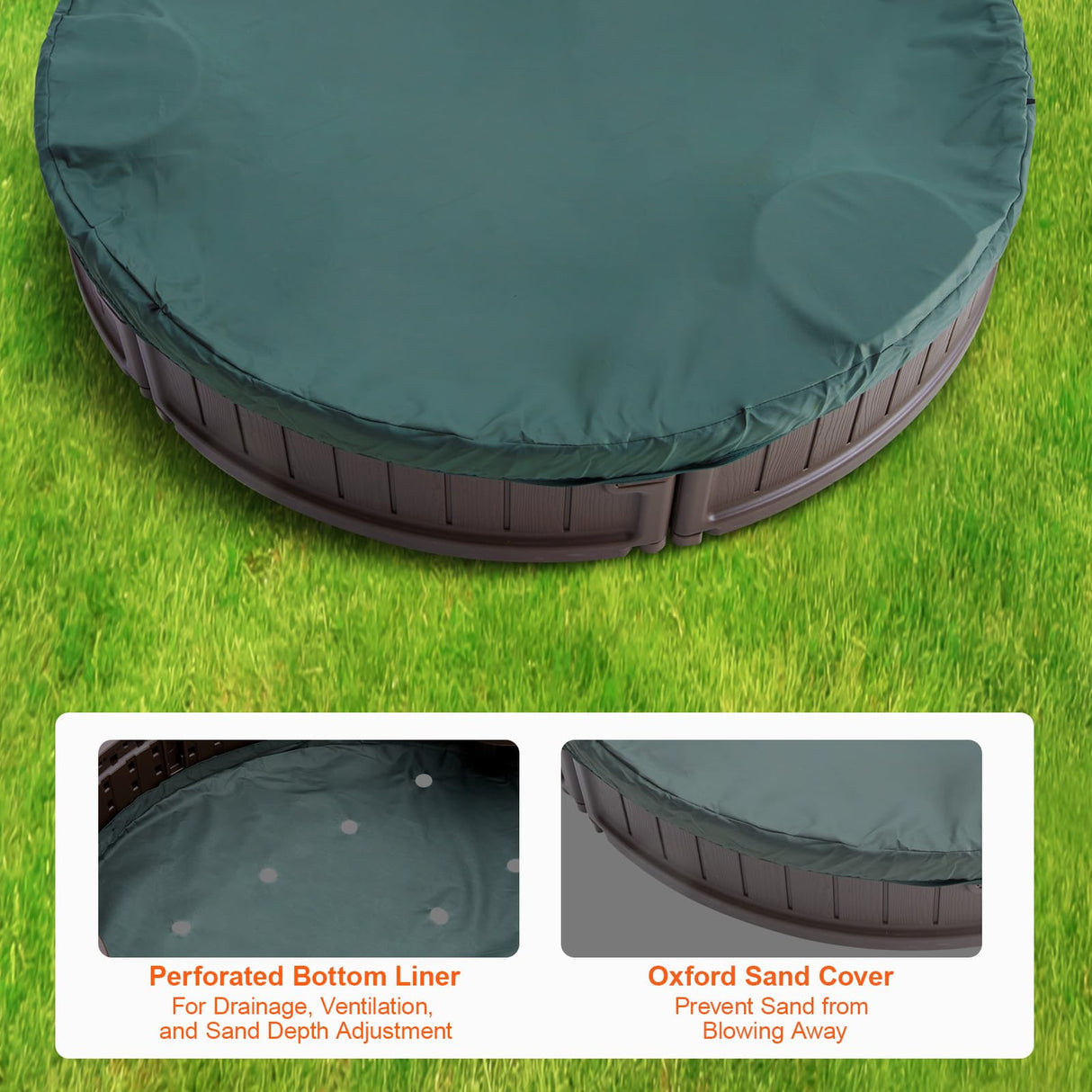 VEVOR Caja de Arena con Tapa Areno de HDPE Ovalado de 183x105,5x23cm con 4 Asientos en Las Esquinas y Revestimiento Inferior para Niños de 3 a 12 Años para Patio al Aire Libre, Playa, Parque, Marrón