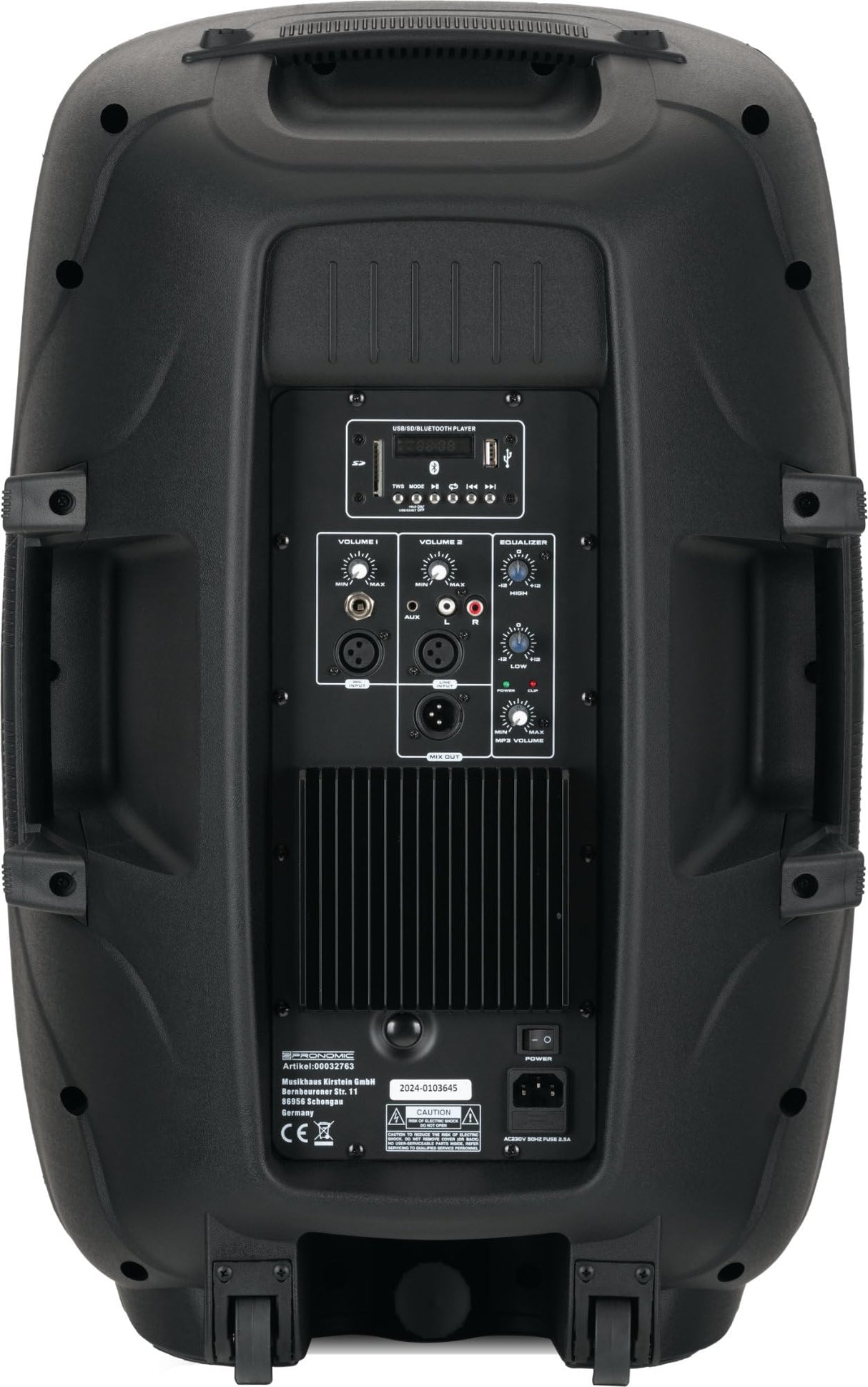 Pronomic PH15A Altavoz para Escenario y Conciertos, Altavoz PA Activo, Caja PA Móvil para Llevar, (Reproductor MP3 USB/SD/Bluetooth, 200 W RMS / 350 W Pico, Woofer de 15", Tweeter de 1,35"), Negro