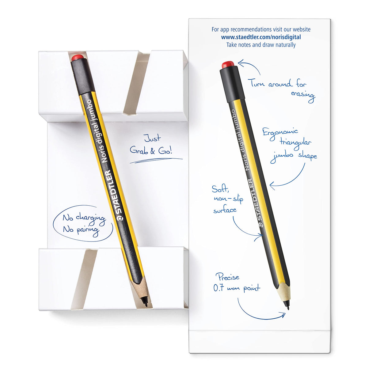 STAEDTLER Noris digital jumbo 180J 22. Stylus y goma de borrar integrada muy suave. Para escribir, dibujar y borrar sobre dispositivos digitales equipados con tecnología EMR