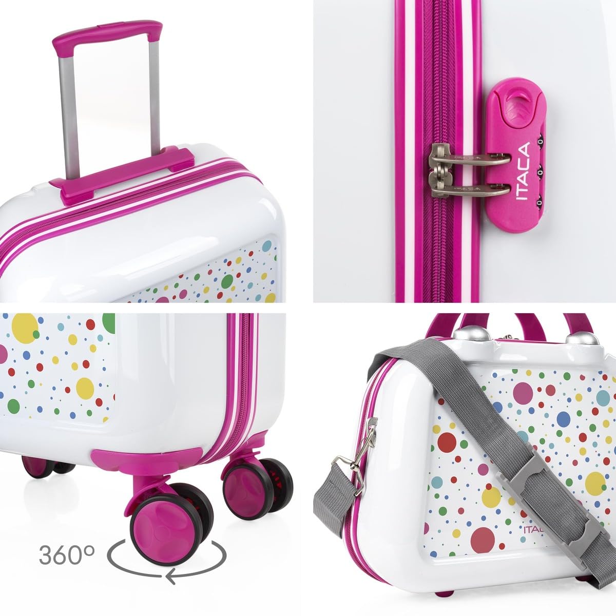ITACA - Maleta Mediana rígida con 4 Ruedas giratorias, Cierre Seguro Candado de Combinación y diseño Resistente, Apta para 23 Kilos Viajes Largos y escapadas. con Neceser, Blanco