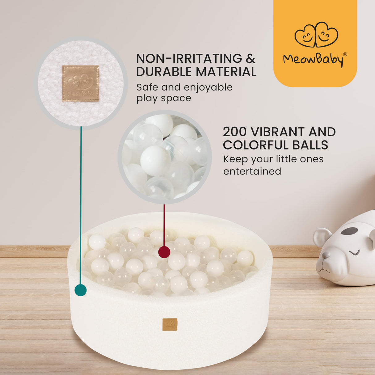 MEOWBABY Soft Foam Runde 90 x 30 cm Ball Bath con 200 Piezas Bolas para bebés y niños pequeños - Baby Running Stable & Play Room Essentials, Espuma Baths, bouclé, Blanco: Blanco/transparen